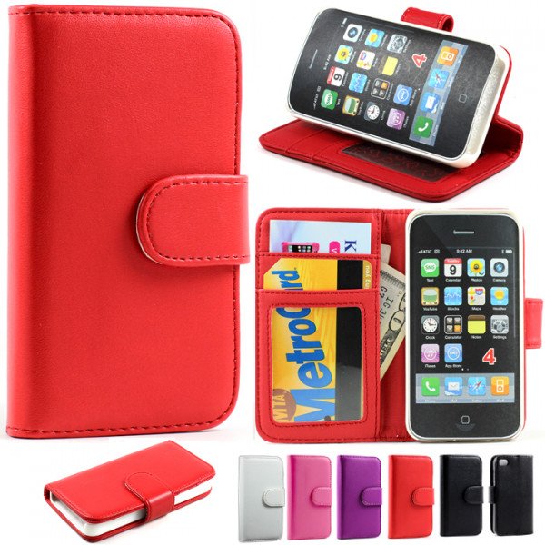 Wholesale iPhone 4S / 4 Simple Flip Leather Wallet Case (Red)